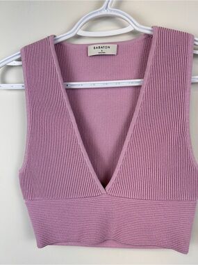 Babaton Sculpt Knit Deep V Cropped Tank Top Mauve Pink Size Small